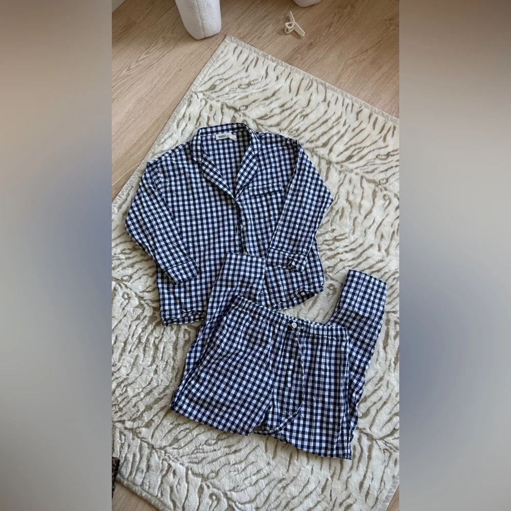 Sleepy Jones Marina Pajama Set in Large Navy Gingham